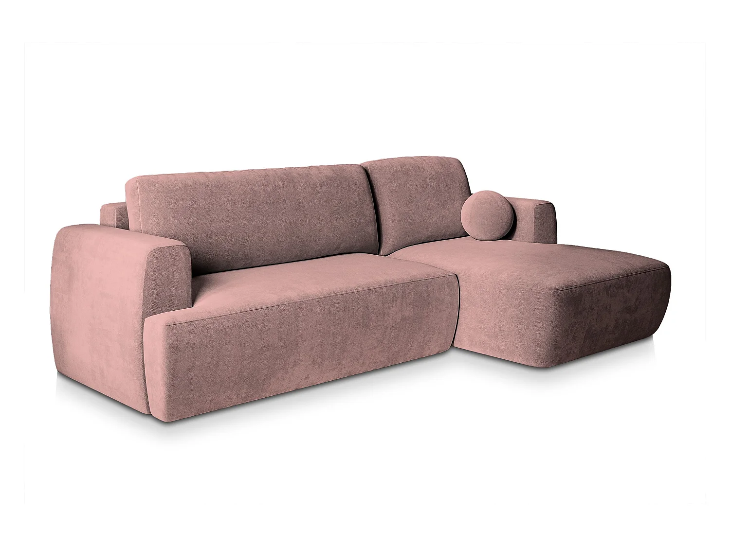 Canapé d'angle SENTI Rose poudré en peluche avec fonction de couchage