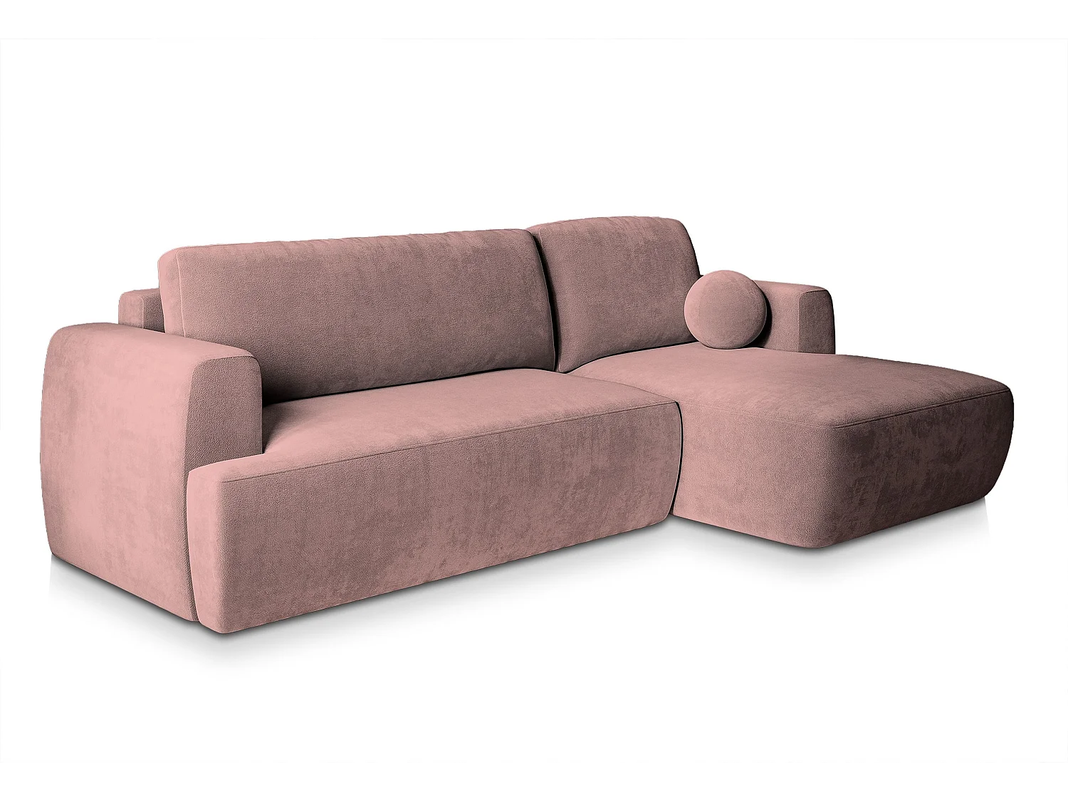 Canapé d'angle SENTI Rose poudré en peluche avec fonction de couchage