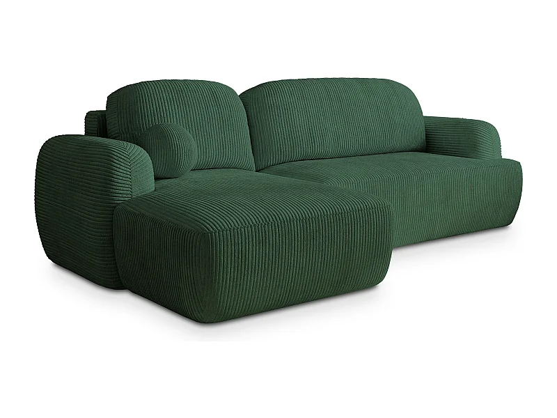 Canapé d'angle MODENZA Vert en velours côtelé avec fonction de couchage