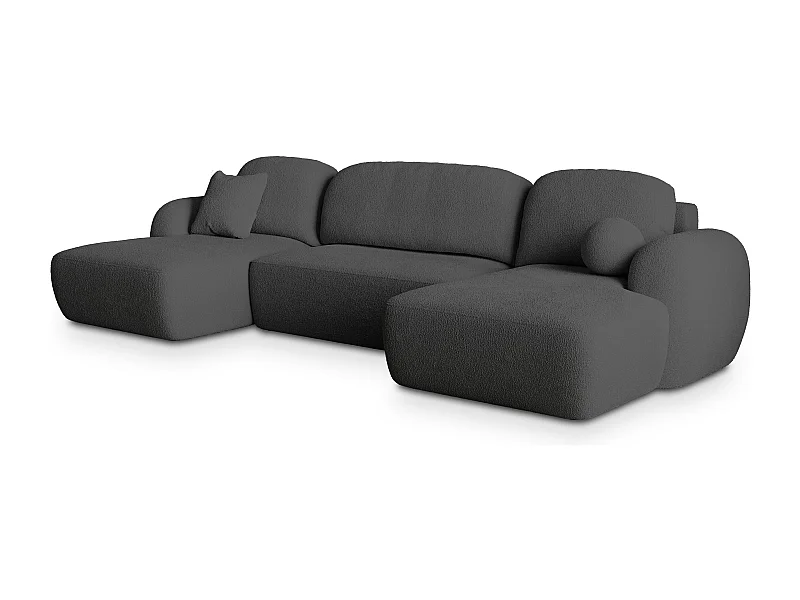 Canapé d'angle SAVONA Gris en bouclé avec fonction de couchage