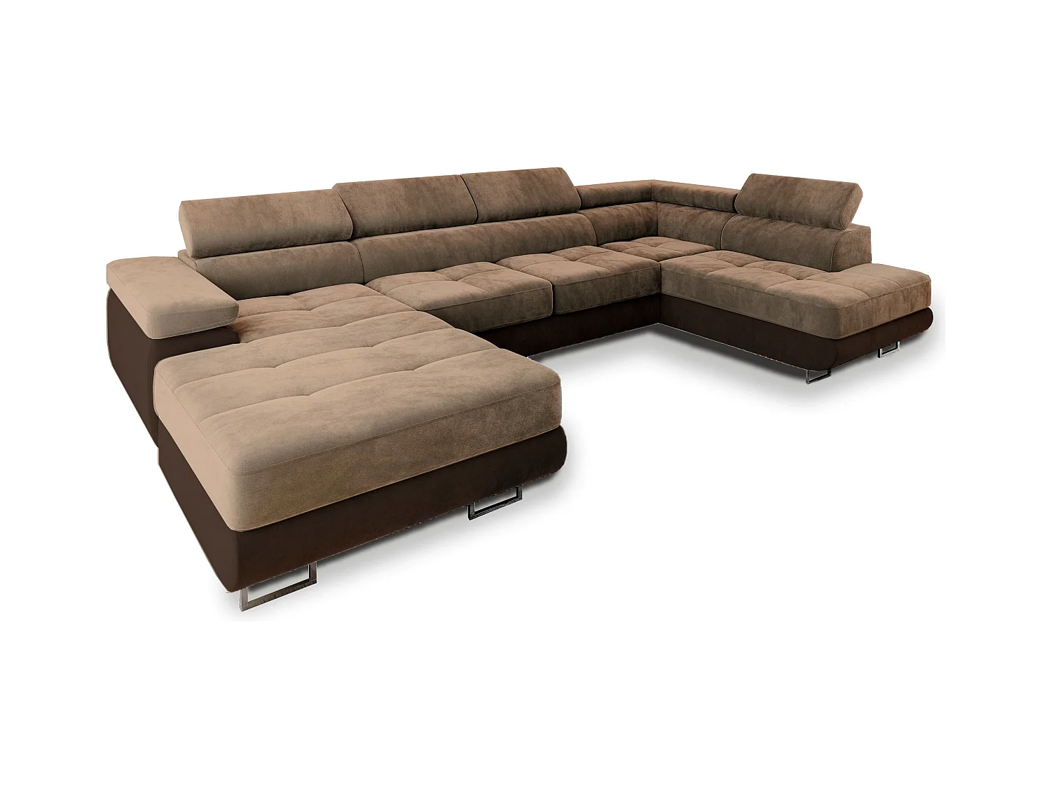 Canapé d'angle CASONE Beige en velours avec fonction de couchage