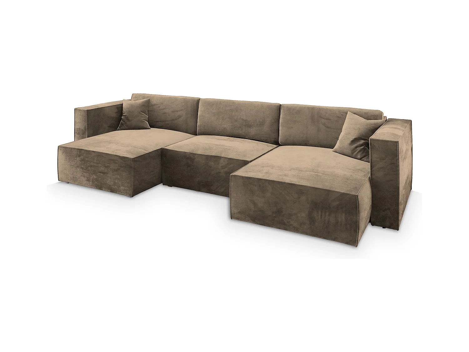 Canapé d'angle SARMO Beige en velours avec fonction de couchage