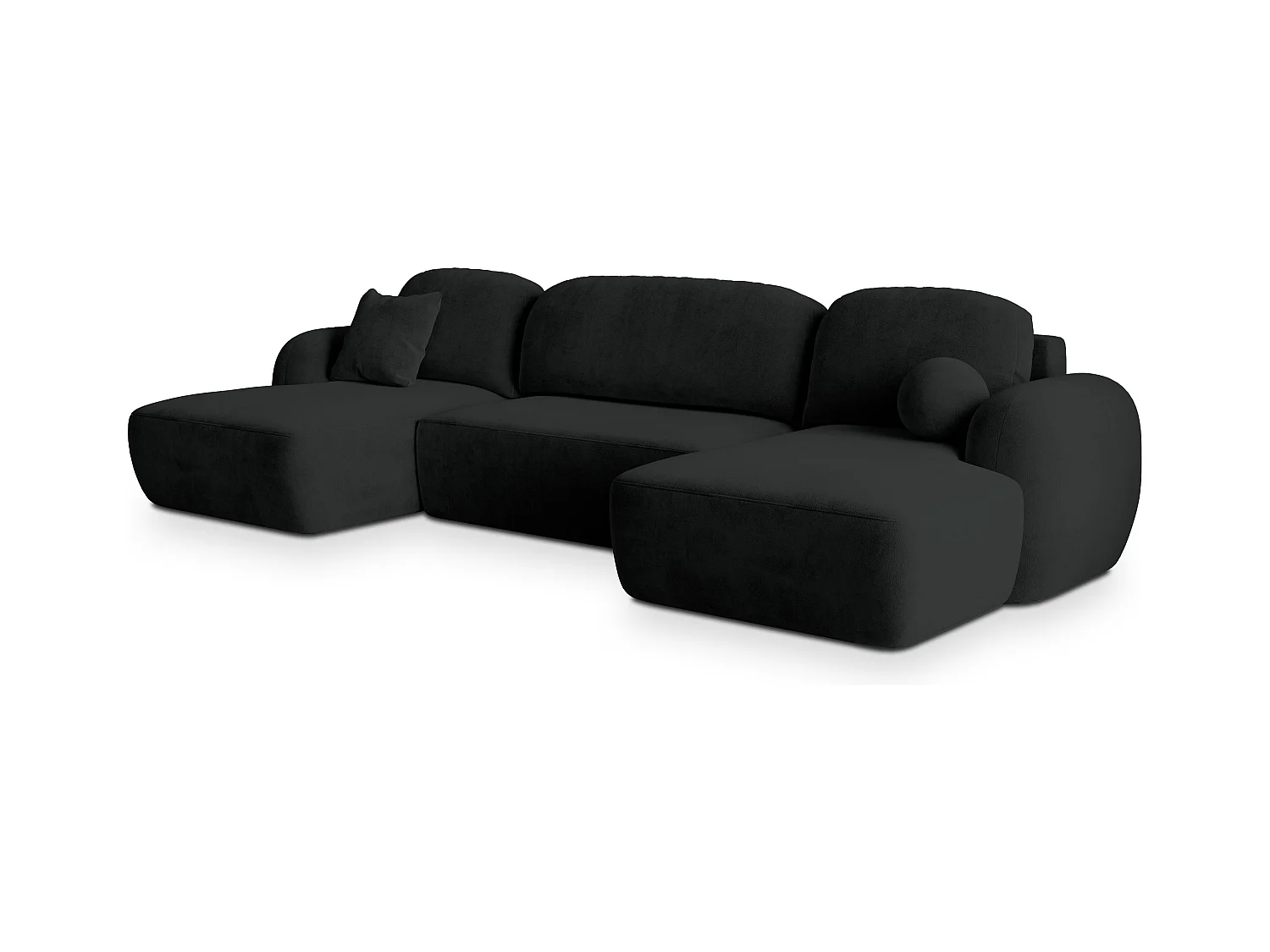 Canapé d'angle SAVONA Noir en peluche avec fonction de couchage