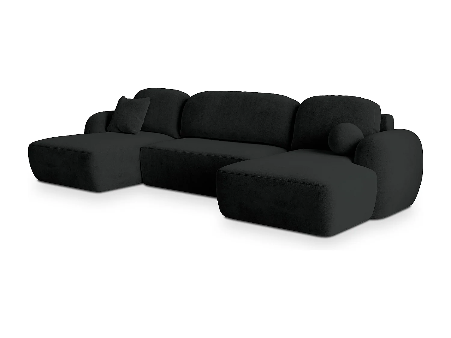 Canapé d'angle SAVONA Noir en peluche avec fonction de couchage