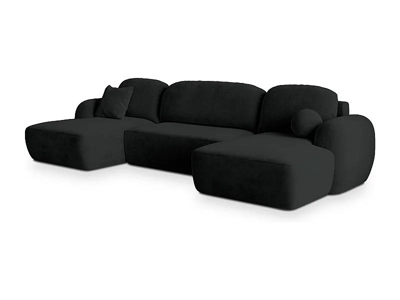 Canapé d'angle SAVONA Noir en peluche avec fonction de couchage