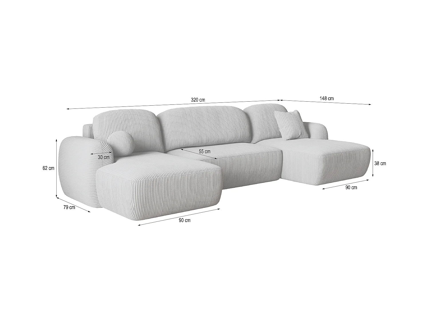 Canapé d'angle SAVONA Gris anthracite en velours côtelé avec fonction de couchage