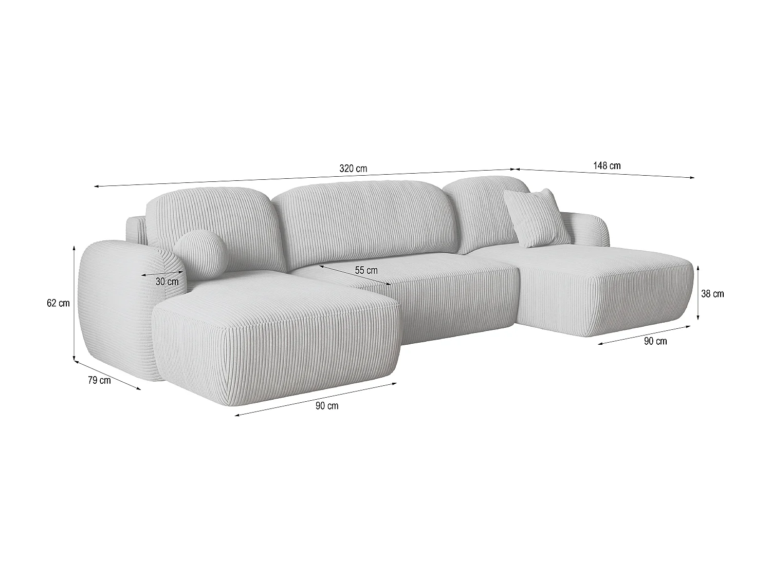 Canapé d'angle SAVONA Gris anthracite en velours côtelé avec fonction de couchage