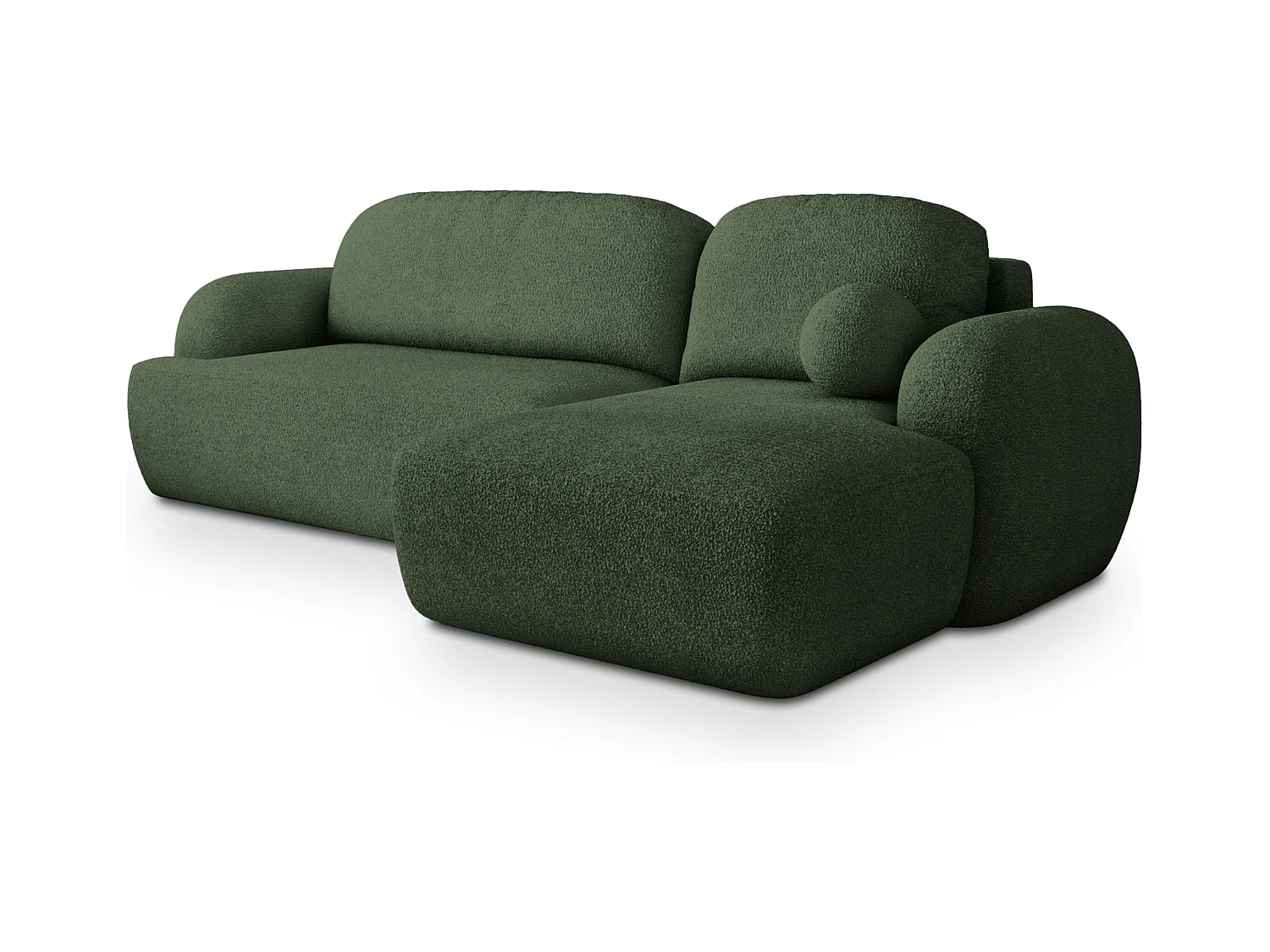 Canapé d'angle MODENZA Vert en bouclé avec fonction de couchage