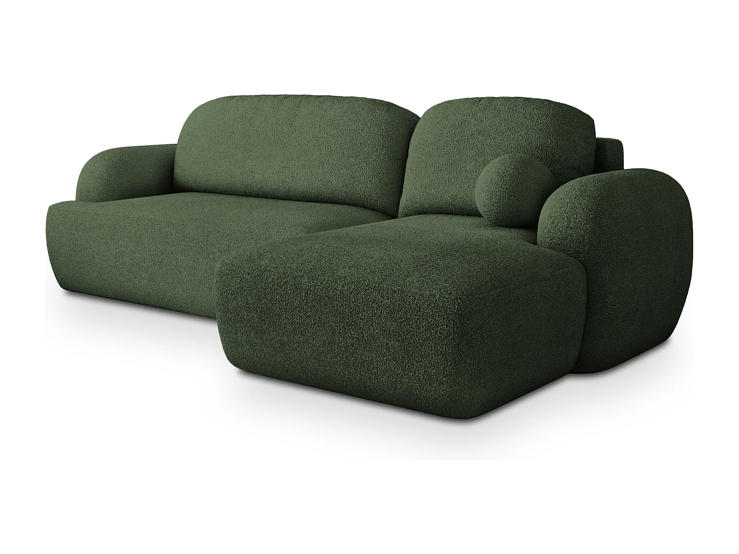 Canapé d'angle MODENZA Vert en bouclé avec fonction de couchage