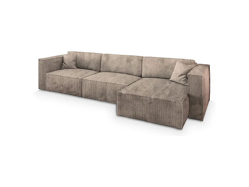 Canapé d'angle TOLMO Beige en velours côtelé avec fonction de couchage