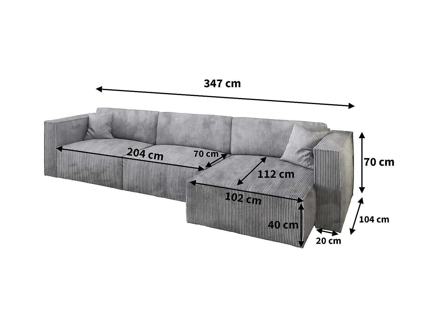 Canapé d'angle TOLMO Beige en velours côtelé avec fonction de couchage