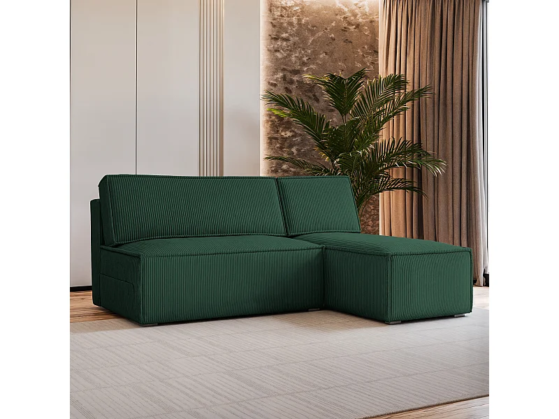 Canapé d'angle BRISO Vert Sapin en velours côtelé avec fonction de couchage