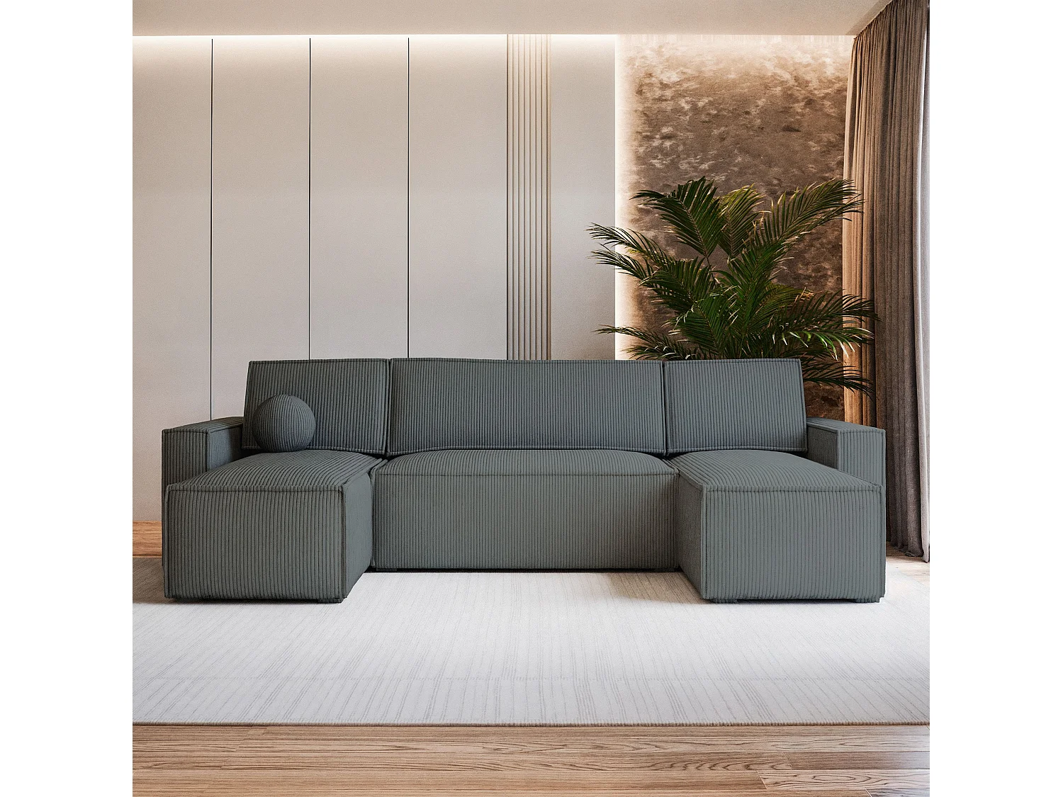 Canapé d'angle PESANO Gris en velours côtelé avec fonction de couchage