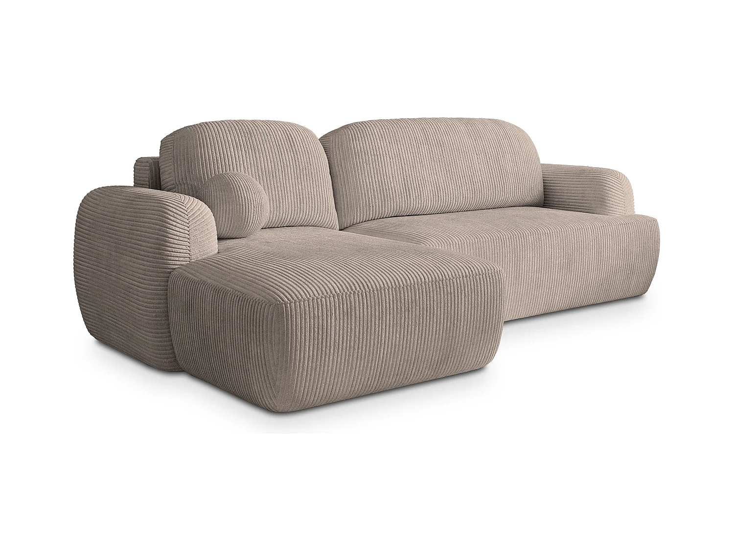 Canapé d'angle MODENZA Beige en velours côtelé avec fonction de couchage