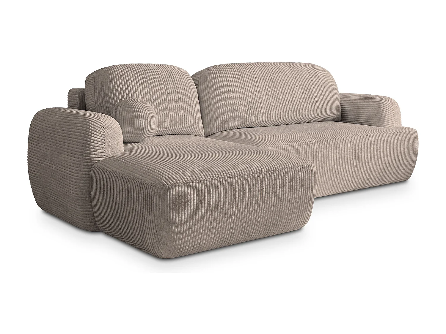 Canapé d'angle MODENZA Beige en velours côtelé avec fonction de couchage