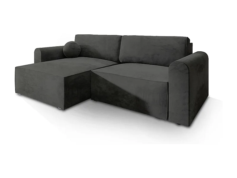 Canapé d'angle FIANO Noir en velours avec fonction de couchage