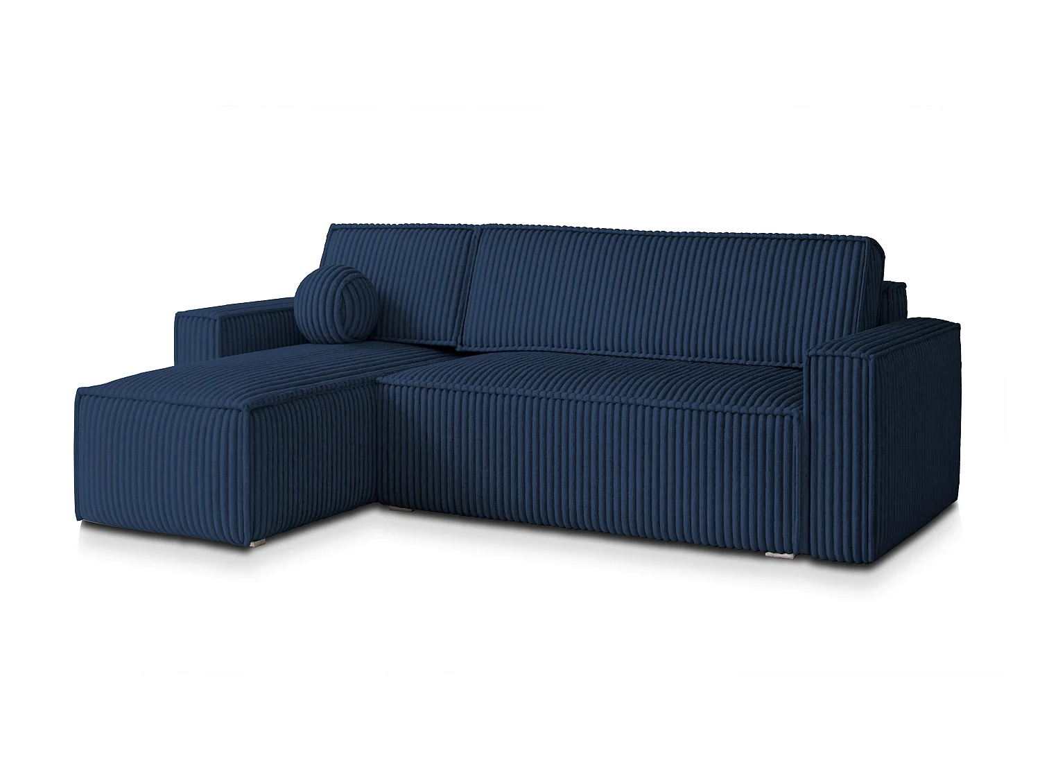 Canapé d'angle RAVELO Bleu en velours côtelé avec fonction de couchage