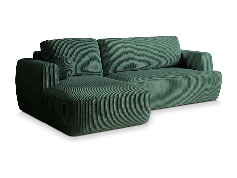 Canapé d'angle SENTI Vert en velours côtelé avec fonction de couchage