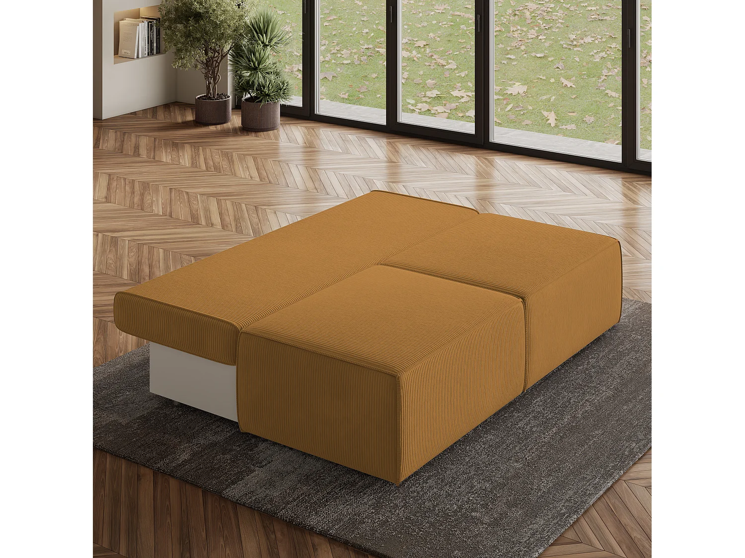 Canapé d'angle VARNA Jaune en velours côtelé avec fonction de couchage