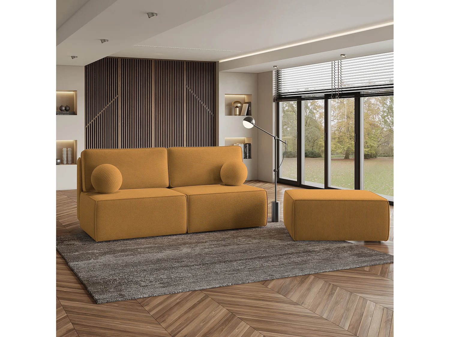 Canapé d'angle VARNA Jaune en velours côtelé avec fonction de couchage