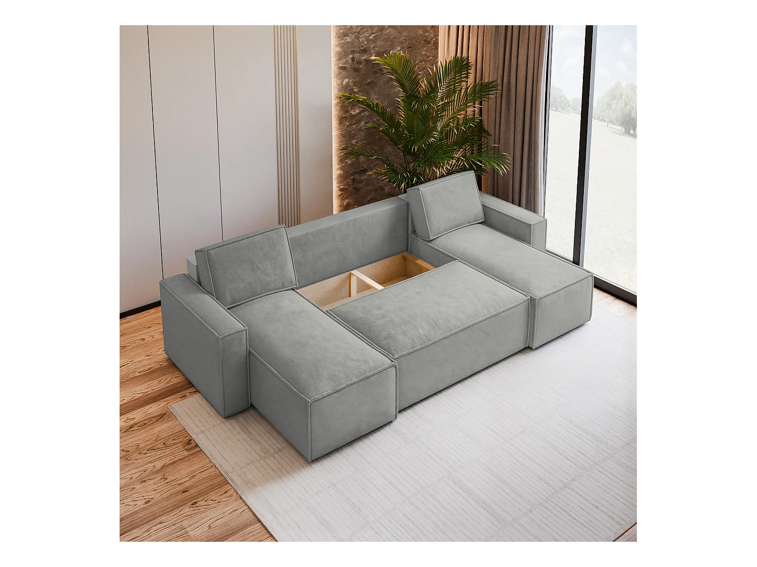 Canapé d'angle PESANO Parme en velours avec fonction de couchage