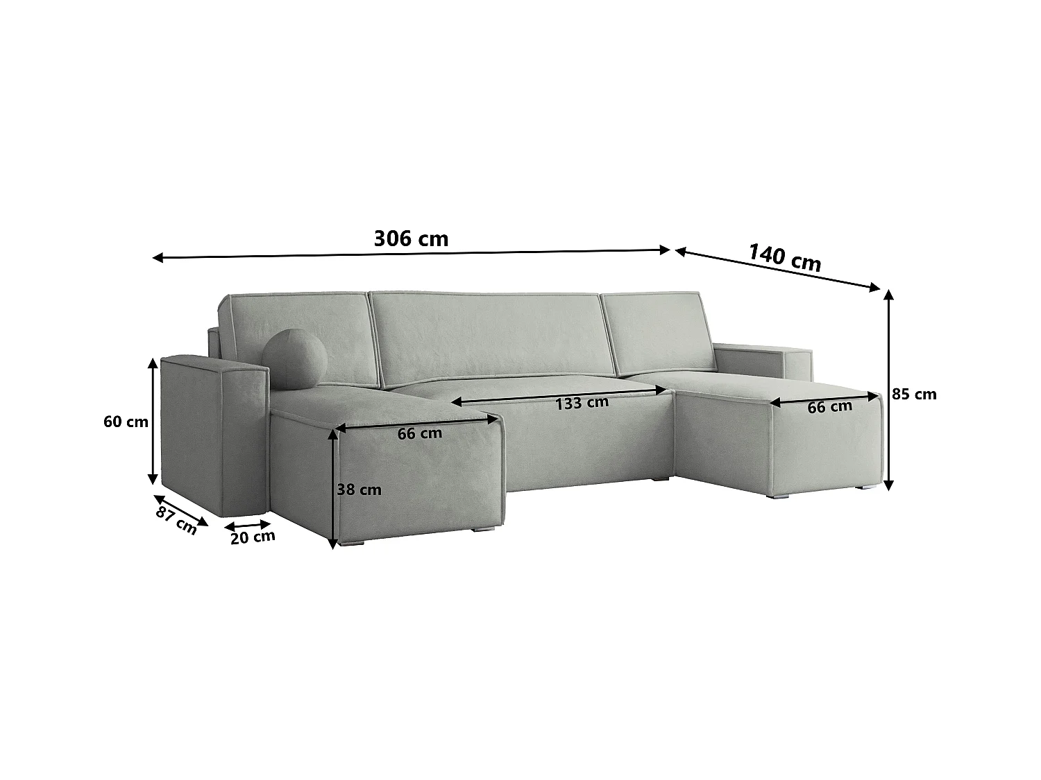 Canapé d'angle PESANO Parme en velours avec fonction de couchage