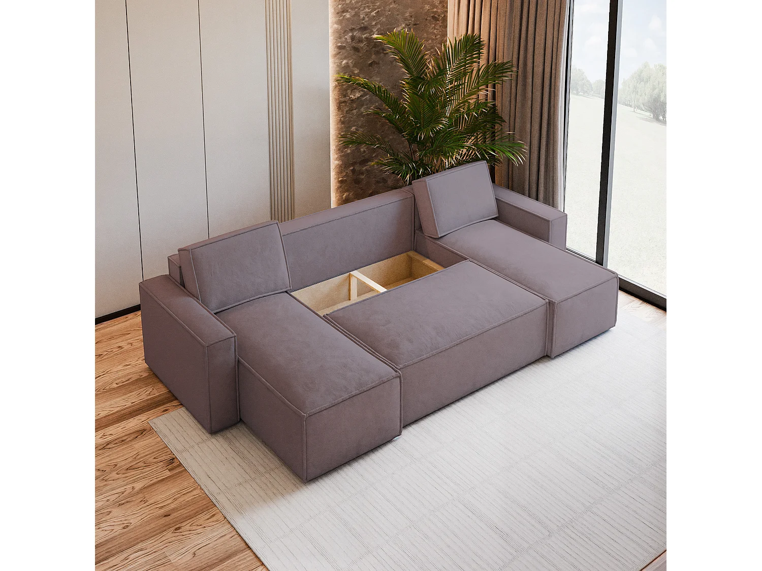 Canapé d'angle PESANO Parme en velours avec fonction de couchage