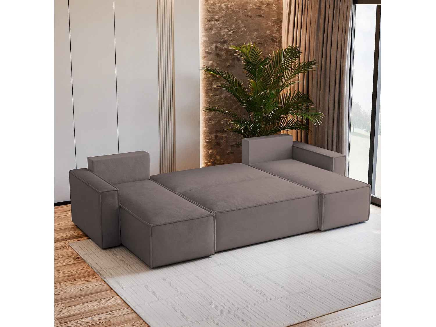 Canapé d'angle PESANO Parme en velours avec fonction de couchage