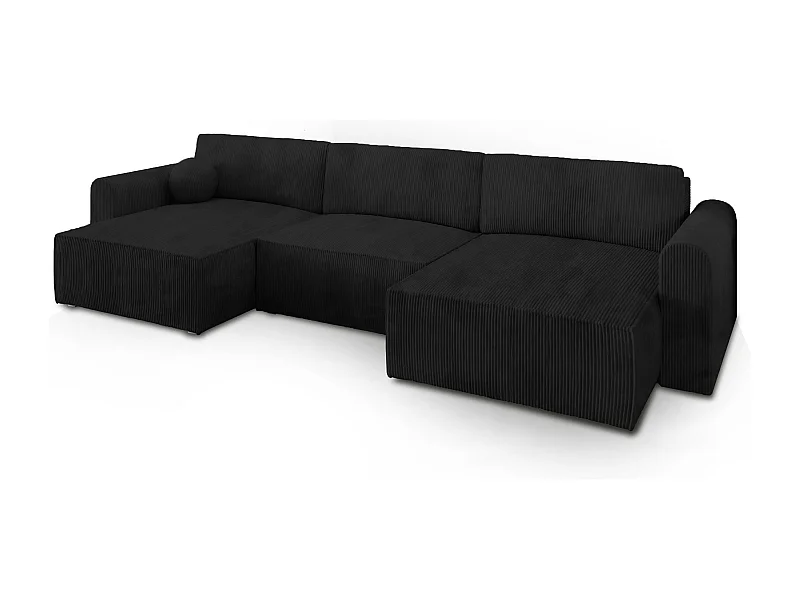 Canapé d'angle FENTO Noir en velours côtelé avec fonction de couchage