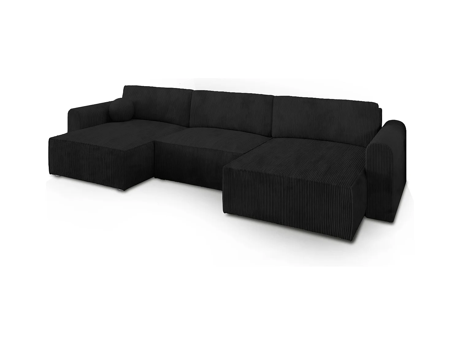 Canapé d'angle FENTO Noir en velours côtelé avec fonction de couchage