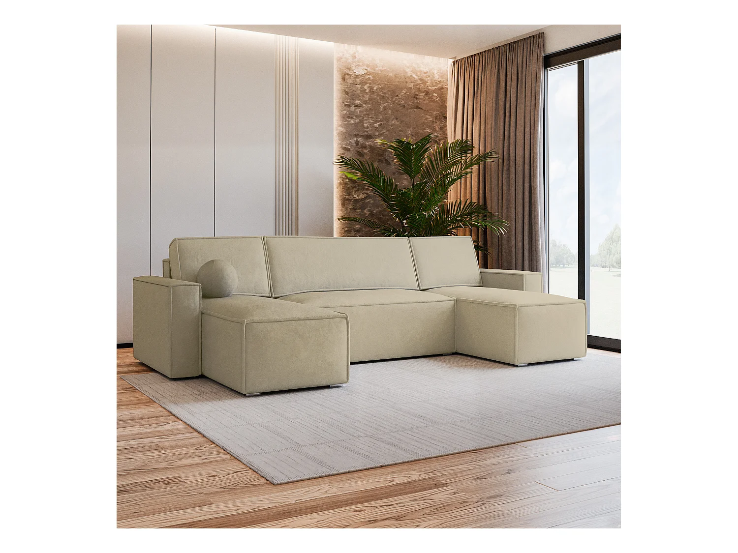 Canapé d'angle PESANO Crème en velours avec fonction de couchage