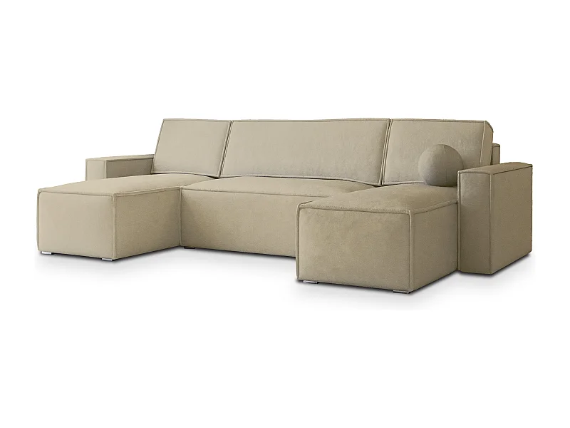 Canapé d'angle PESANO Crème en velours avec fonction de couchage