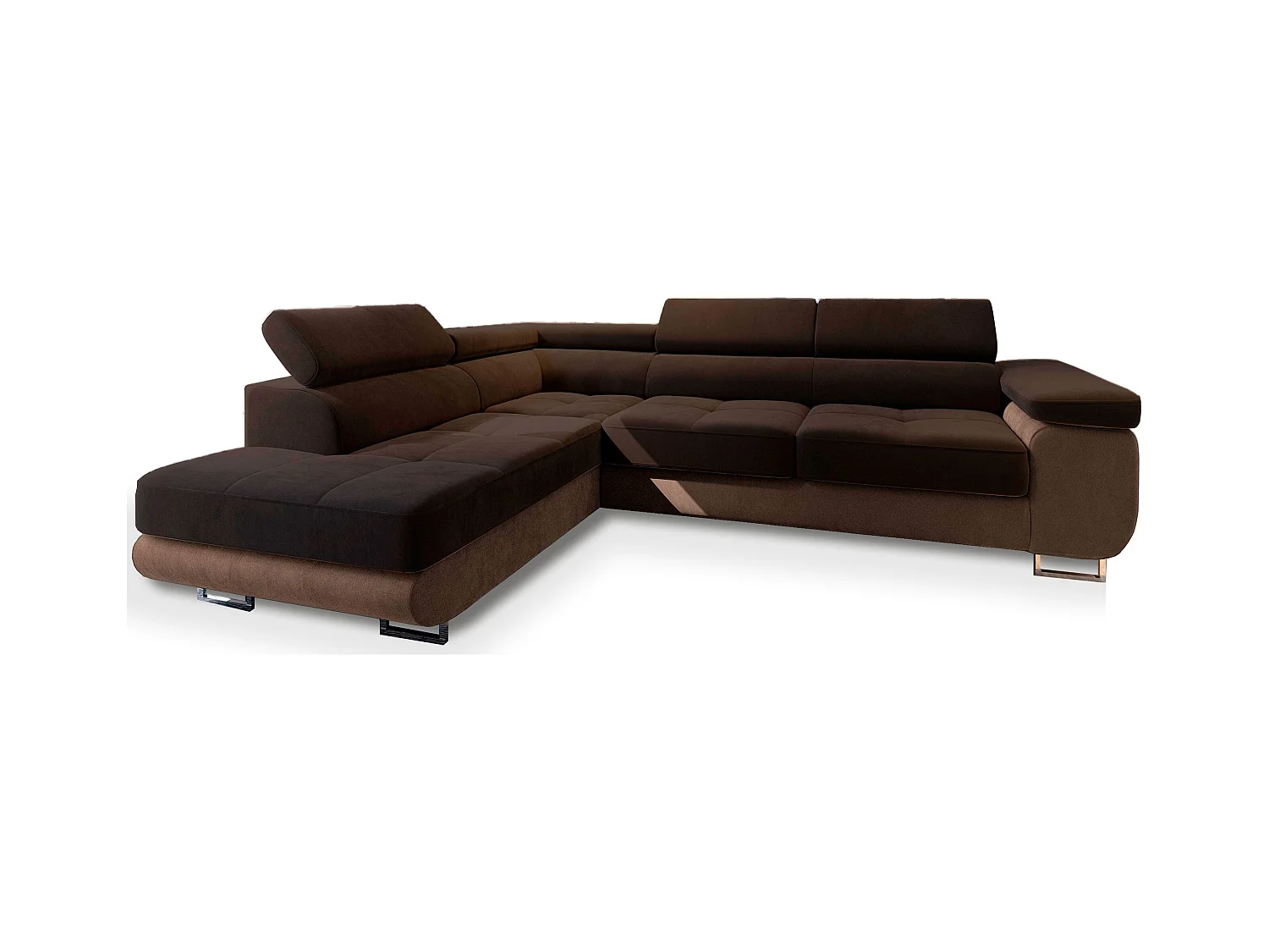 Canapé d'angle SELVA Marron en velours avec fonction de couchage