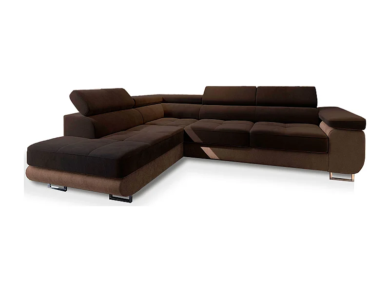 Canapé d'angle SELVA Marron en velours avec fonction de couchage