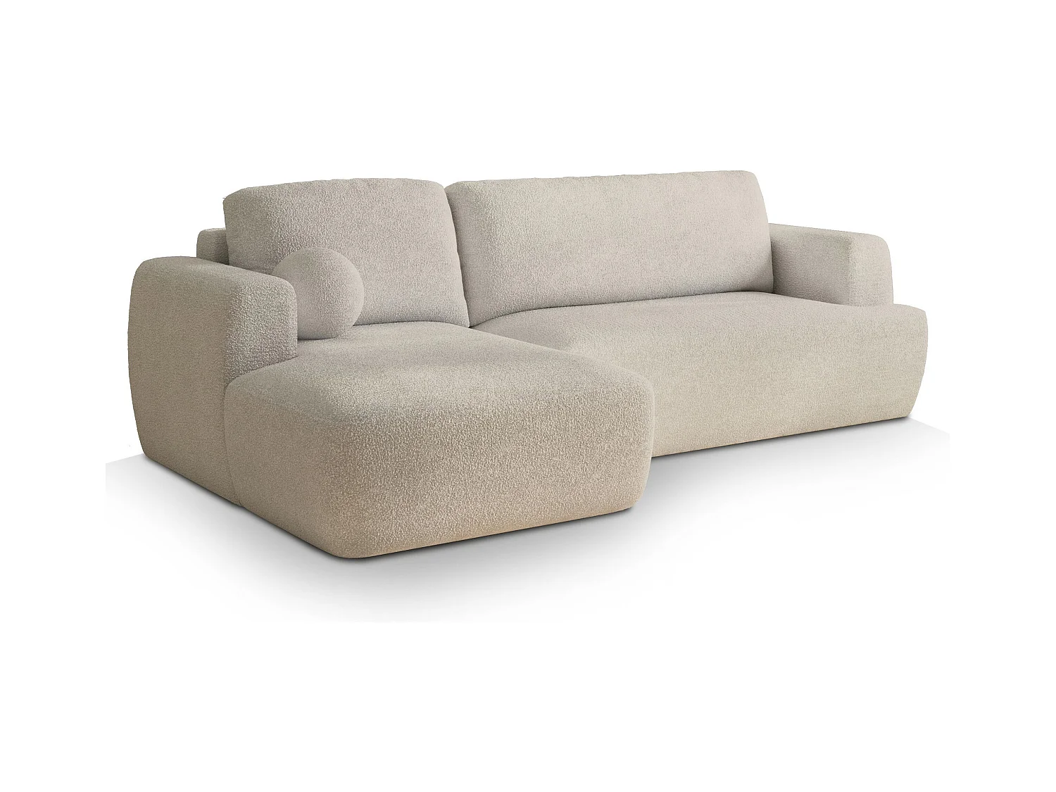 Canapé d'angle SENTI Crème en bouclé avec fonction de couchage