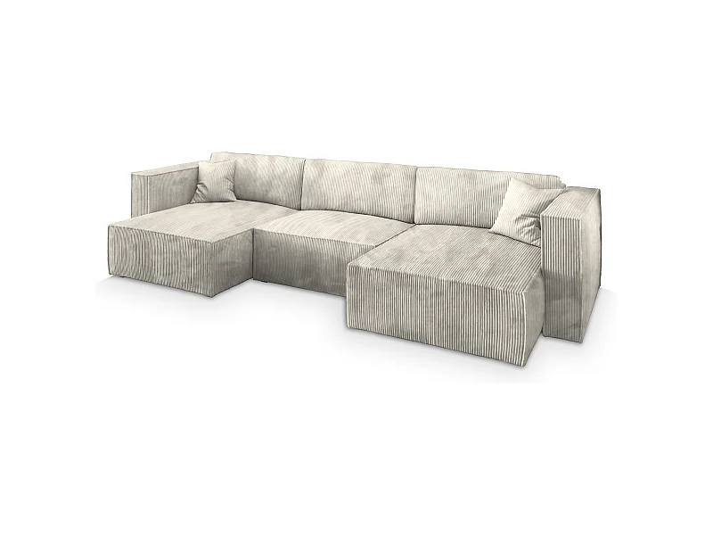 Canapé d'angle SARMO Crème en velours côtelé avec fonction de couchage