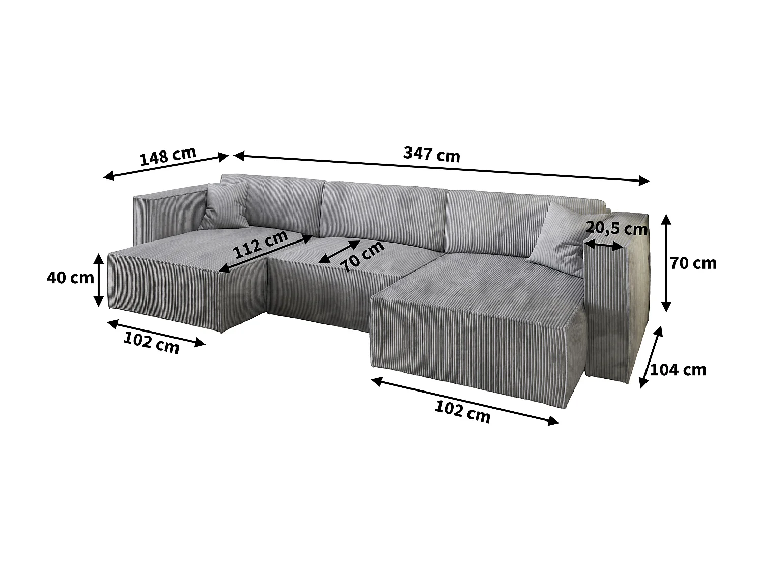Canapé d'angle SARMO Crème en velours côtelé avec fonction de couchage