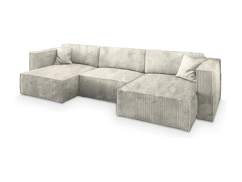 Canapé d'angle SARMO Crème en velours côtelé avec fonction de couchage