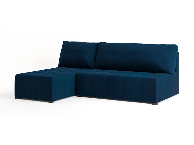 Canapé d'angle DOMIRA Bleu en peluche avec fonction de couchage