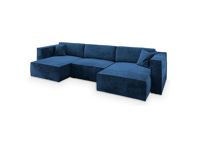 Canapé d'angle SARMO Bleu en velours avec fonction de couchage