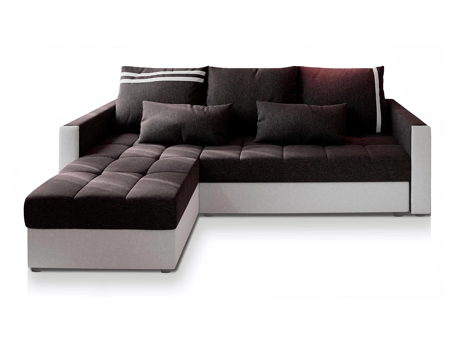 Canapé d'angle KOS PIK Gris en tissu texturé avec fonction de couchage