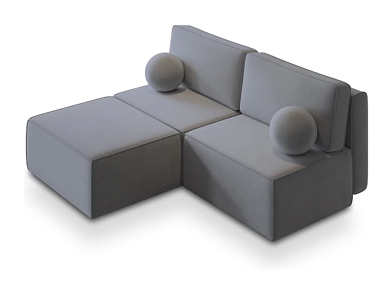 Canapé d'angle VARNA Gris en velours avec fonction de couchage