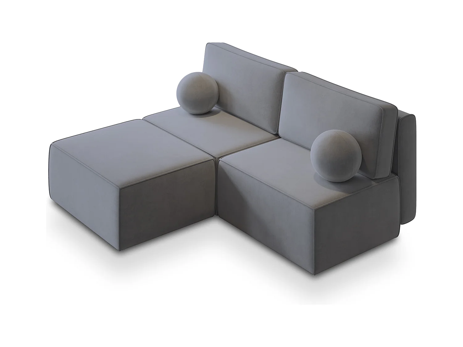 Canapé d'angle VARNA Gris en velours avec fonction de couchage