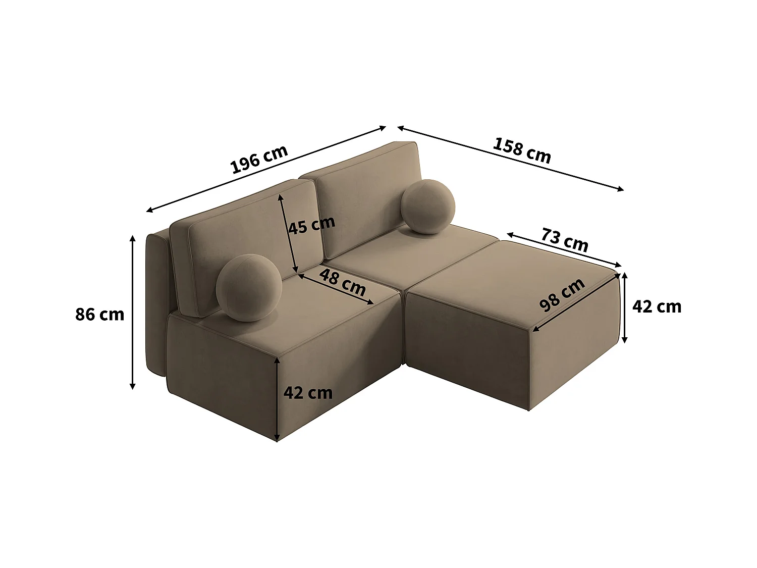 Canapé d'angle VARNA Gris en velours avec fonction de couchage