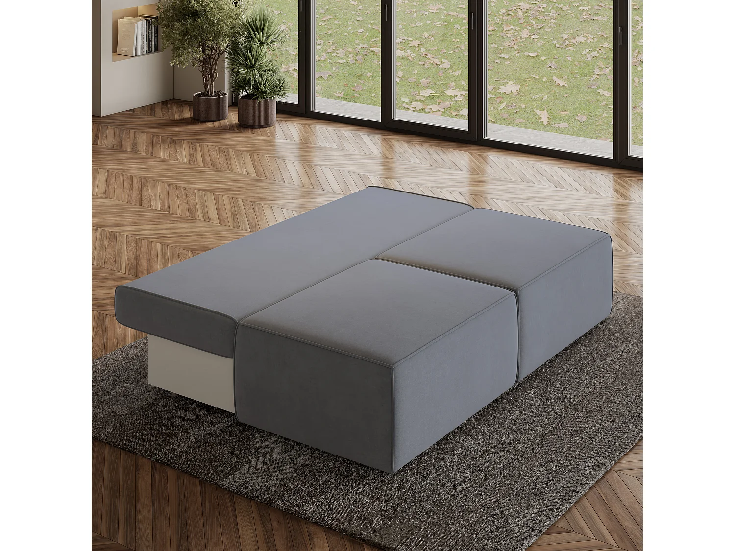 Canapé d'angle VARNA Gris en velours avec fonction de couchage