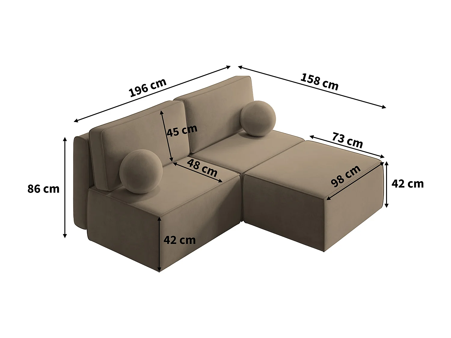 Canapé d'angle VARNA Gris en velours avec fonction de couchage