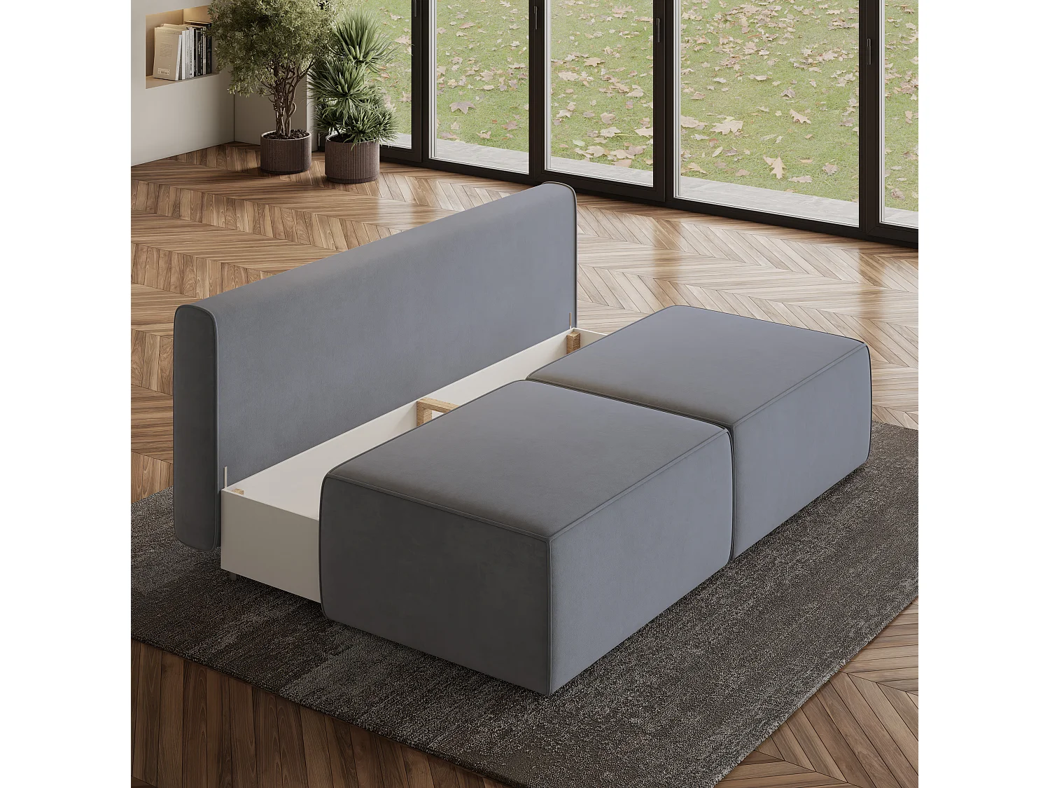 Canapé d'angle VARNA, avec fonction de couchage, velours Gris