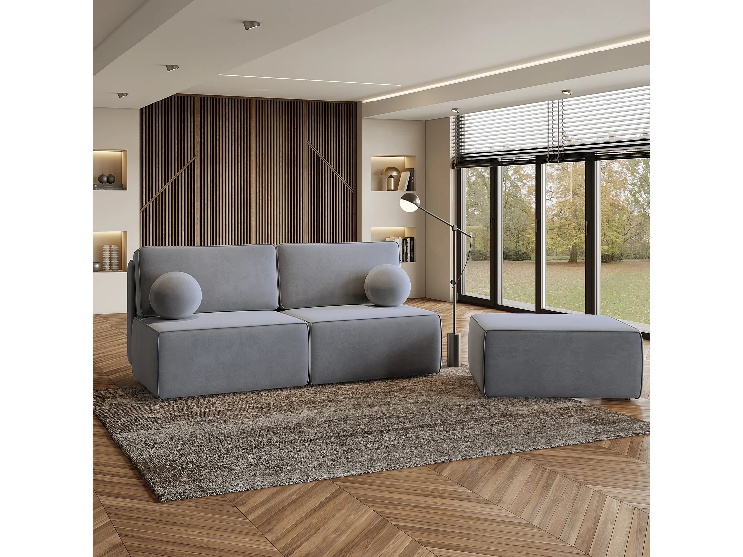 Canapé d'angle VARNA, avec fonction de couchage, velours Gris