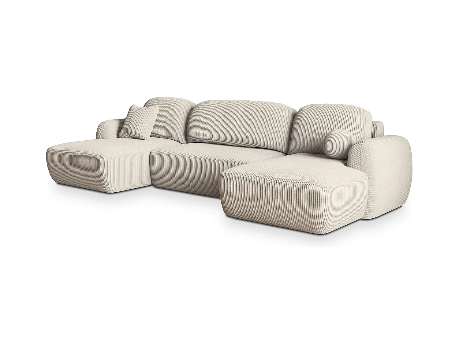Canapé d'angle SAVONA Crème en velours côtelé avec fonction de couchage