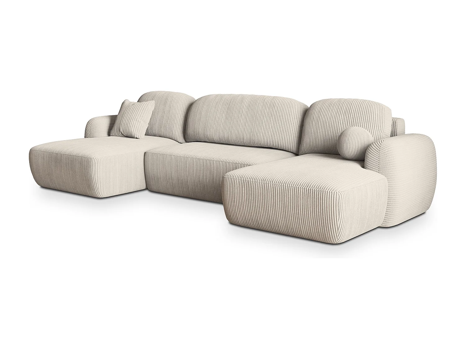 Canapé d'angle SAVONA Crème en velours côtelé avec fonction de couchage